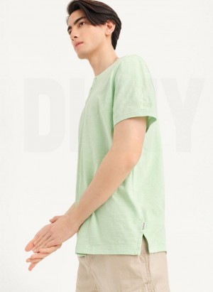 Green DKNY Slub Jersey Henley Men's T Shirts | Malaysia_D0241