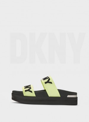 Green DKNY Tee Double Band Women's Slides | Malaysia_D0570