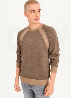 Grey Brown DKNY Birdseye Stitch Men's Sweaters | Malaysia_D1942