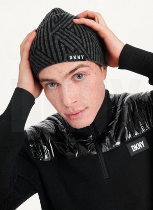 Grey DKNY Allover Crosswalk Logo Men's Beanie | Malaysia_D1156