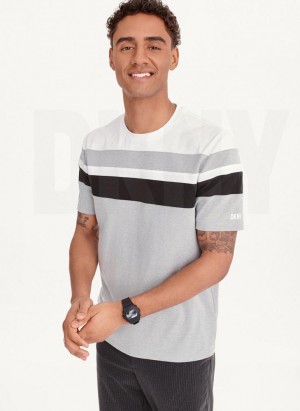 Grey DKNY Block Short Sleeve Crewneck Men's T Shirts | Malaysia_D0707