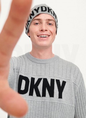 Grey DKNY Brim Logo Men's Beanie | Malaysia_D1443