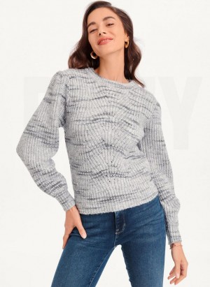 Grey DKNY Bubble Sleeve Knit Women's Sweaters | Malaysia_D1263