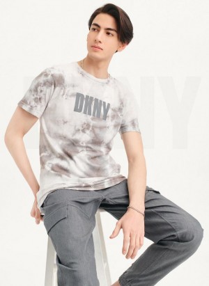 Grey DKNY Cloud Wash Logo Men's T Shirts | Malaysia_D1987