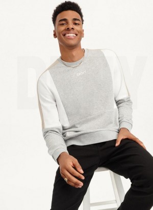 Grey DKNY Colorblock French Terry Front Logo Crewneck Men's Sweatshirts | Malaysia_D1369