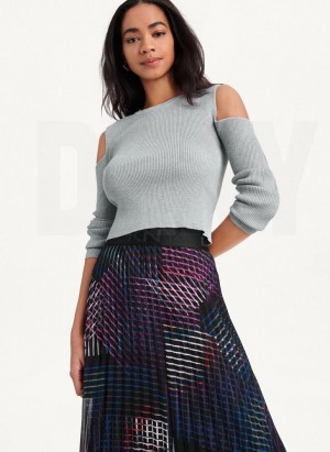 Grey DKNY Crewneck Cut Out Shoulder Women's Sweaters | Malaysia_D0938