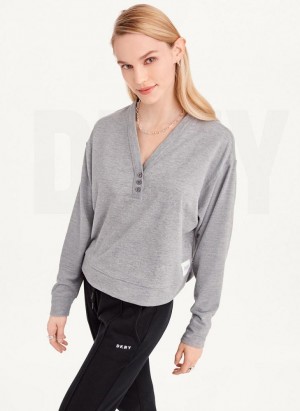 Grey DKNY Cropped Henley Lounge Pullover Women's Sweatshirts | Malaysia_D1384