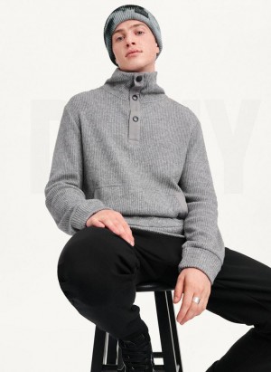 Grey DKNY Double Knit Rib Funnel Neck Men's Sweaters | Malaysia_D1162