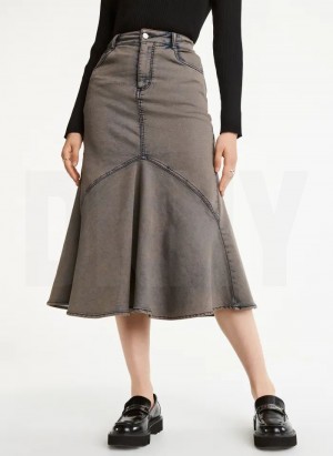 Grey DKNY Fluted Women's Skirts | Malaysia_D1171