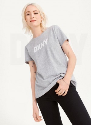 Grey DKNY Foundation Logo Women's T Shirts | Malaysia_D1887