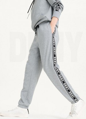 Grey DKNY French Terry Taped Logo Men's Pants | Malaysia_D0324