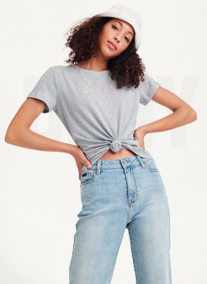 Grey DKNY Glitter Logo Women's T Shirts | Malaysia_D0263