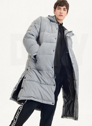 Grey DKNY Long Quilted Men's Coats | Malaysia_D1821