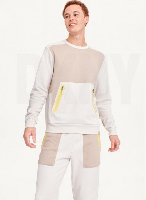 Grey DKNY Long Sleeve Color Block Crew Neck Men's Sweatshirts | Malaysia_D1655