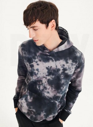 Grey DKNY Long Sleeve Tie Dye With Nylon Trim Men's Hoodies | Malaysia_D1314