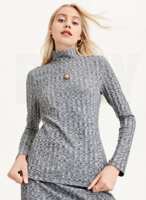 Grey DKNY Long Sleeve Turtleneck Ribbed Top Women's Sweaters | Malaysia_D0212