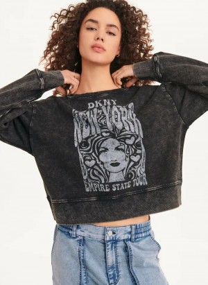 Grey DKNY Long Sleeve With Tour Graphic Women's Sweatshirts | Malaysia_D1743