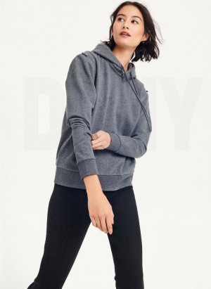 Grey DKNY Long Sleeve Zipper Shoulder With Detachable Women's Hoodies | Malaysia_D1536