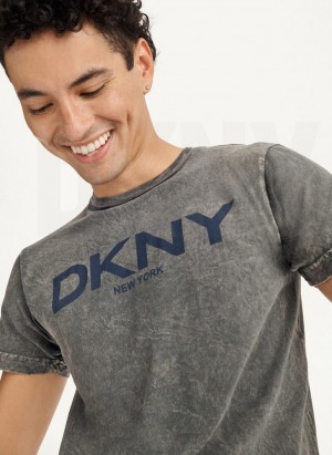 Grey DKNY Mineral Wash Men's T Shirts | Malaysia_D0726