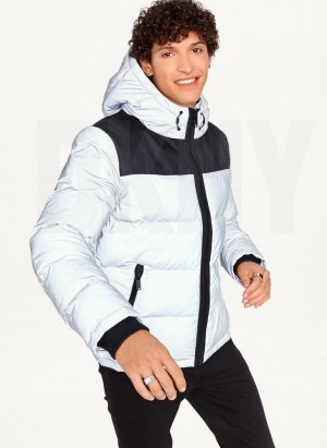 Grey DKNY Mixed Media Classic Men's Puffer Jacket | Malaysia_D0599