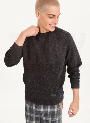 Grey DKNY Mixed Texture Crewneck Men's Sweaters | Malaysia_D1087