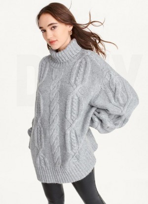 Grey DKNY Oversized Cable Knit Women's Sweaters | Malaysia_D1283