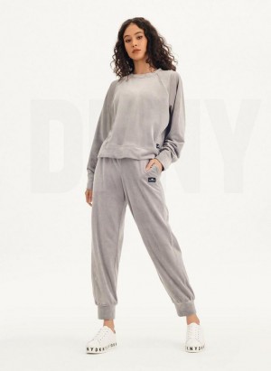 Grey DKNY Platinum Velour Pullover Women's Sweatshirts | Malaysia_D0257