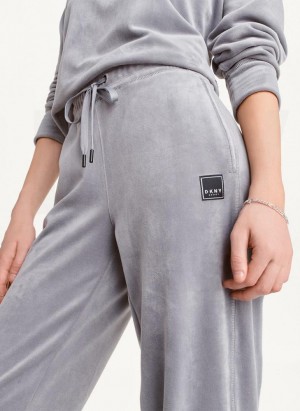 Grey DKNY Platinum Velour Relaxed Women's Joggers | Malaysia_D1750