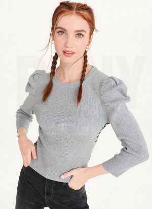 Grey DKNY Puff Sleeve Women's Sweaters | Malaysia_D0406