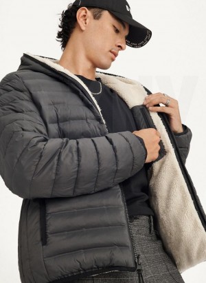 Grey DKNY Quilted Reversible Sherpa Men's Jackets | Malaysia_D0839