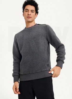 Grey DKNY Sherpa Long Sleeve Crew Men's Sweatshirts | Malaysia_D1762