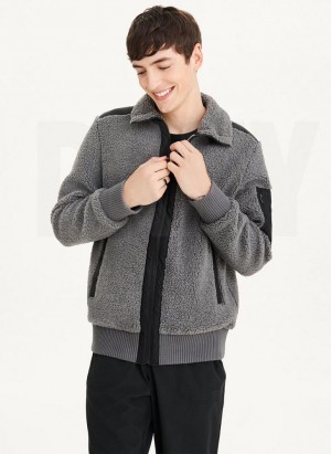 Grey DKNY Sherpa With Nylon Trim Men's Jackets | Malaysia_D1270