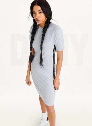 Grey DKNY Side Logo Taping Women's Dress | Malaysia_D1802