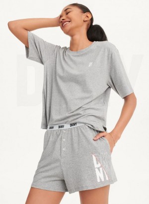 Grey DKNY Sleep Top Women's Pajamas | Malaysia_D0782