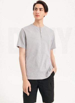 Grey DKNY Slub Jersey Henley Men's T Shirts | Malaysia_D1278