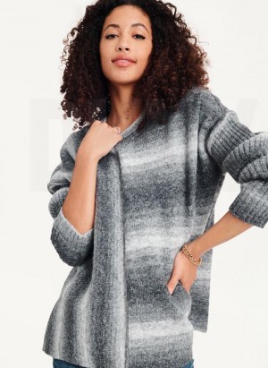 Grey DKNY Striped Oversized Fitted Sleeve Women's Sweaters | Malaysia_D1868