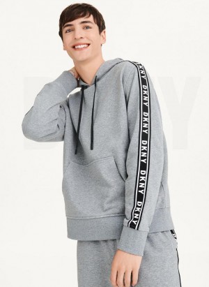 Grey DKNY Taped Logo Men's Hoodies | Malaysia_D1763