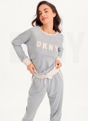 Grey DKNY Top And Jogger Sleep Set Women's Pajamas | Malaysia_D1845