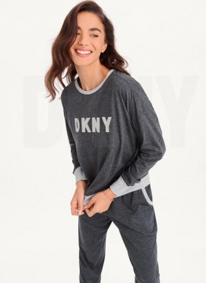 Grey DKNY Top And Jogger Sleep Set Women's Pajamas | Malaysia_D0662