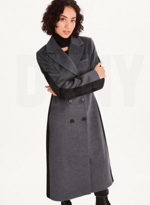 Grey DKNY Two Tone Maxi Wool Women's Coats | Malaysia_D0566