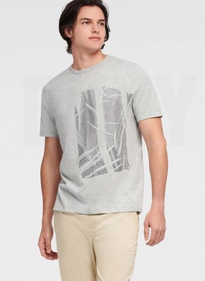 Grey DKNY Views Graphic Men's T Shirts | Malaysia_D1636