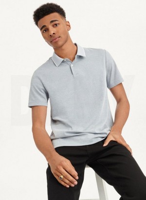 Indigo DKNY Core Pima Cotton Pique Men's Polo Shirts | Malaysia_D0395