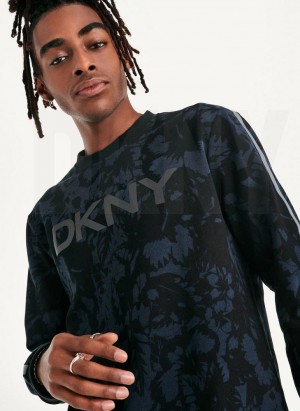 Indigo DKNY Tropical Print French Terry Crewneck Men's Sweatshirts | Malaysia_D0567