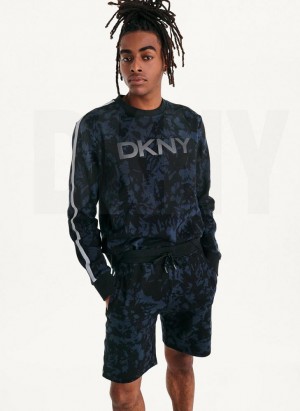 Indigo DKNY Tropical Print French Terrys Men's Shorts | Malaysia_D1165