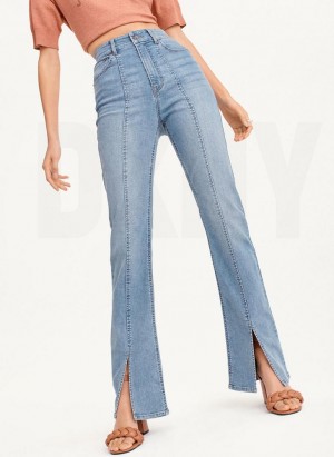 Indigo Wash DKNY Split Hem Women's Jeans | Malaysia_D1216