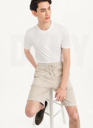 Khaki DKNY Beach Slub Men's Shorts | Malaysia_D0666