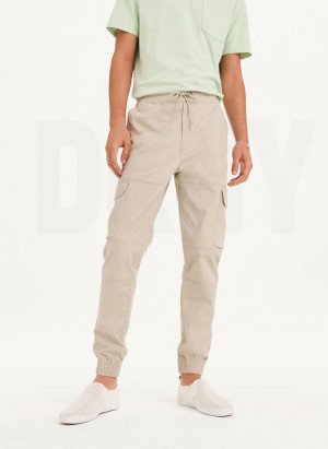Khaki DKNY Cargo Woven Men's Joggers | Malaysia_D0336