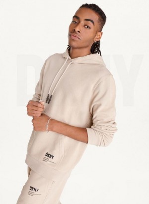 Khaki DKNY French Terry Men's Hoodies | Malaysia_D0547