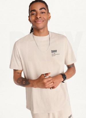 Khaki DKNY Left Chest Logo Men's T Shirts | Malaysia_D1653