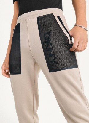 Khaki DKNY Mesh Pocket Logo Men's Pants | Malaysia_D0881